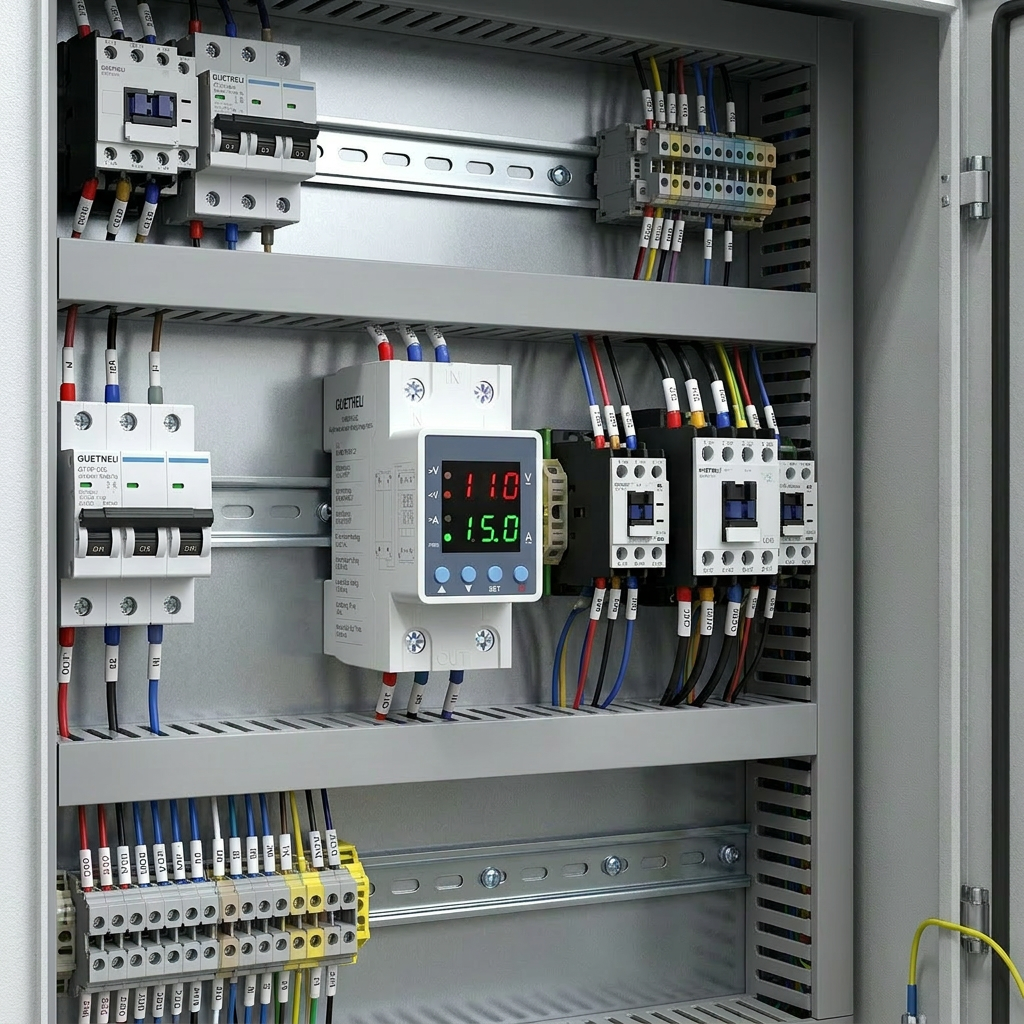 Voltage relay installed in an electrical cabinet