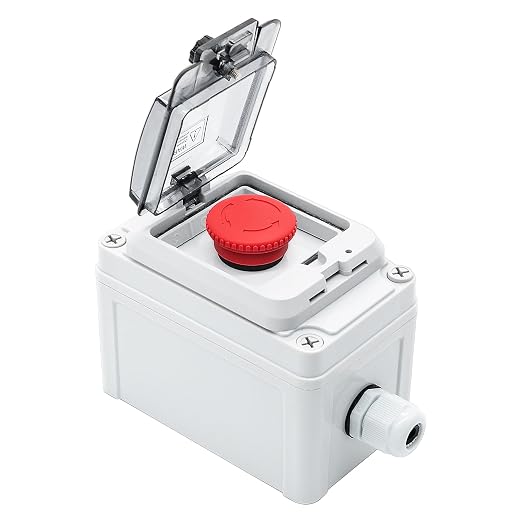 Emergency stop button with transparent protective cover