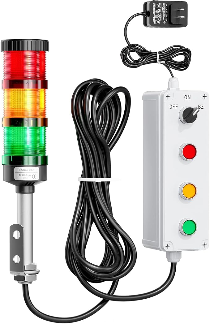 3-stack LED Andon tower light with buzzer, 24VDC