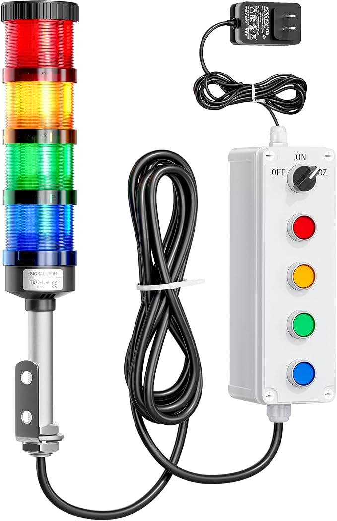 4-stack LED Andon tower light with buzzer, 24VDC
